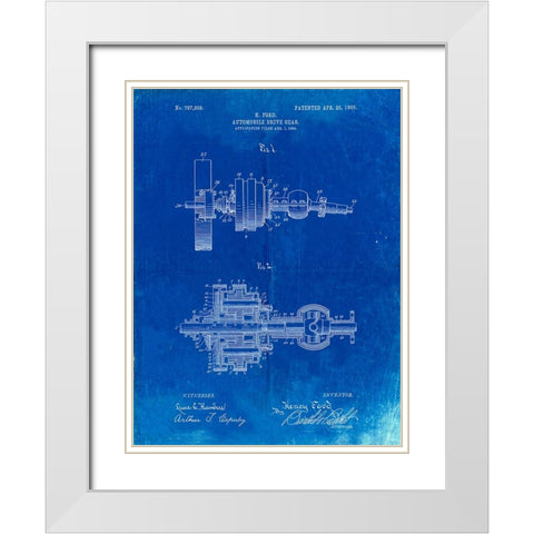 PP840-Faded Blueprint Ford Drive Gear Patent Art White Modern Wood Framed Art Print with Double Matting by Borders, Cole