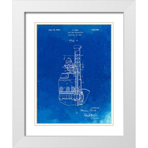 PP842-Faded Blueprint Ford Fuel Pump 1933 Patent Poster White Modern Wood Framed Art Print with Double Matting by Borders, Cole