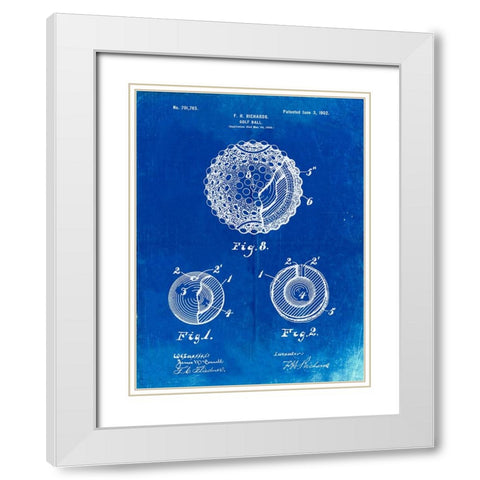 PP856-Faded Blueprint Golf Ball 1902 Patent Poster White Modern Wood Framed Art Print with Double Matting by Borders, Cole