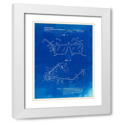 PP861-Faded Blueprint Google Glass Patent Poster White Modern Wood Framed Art Print with Double Matting by Borders, Cole