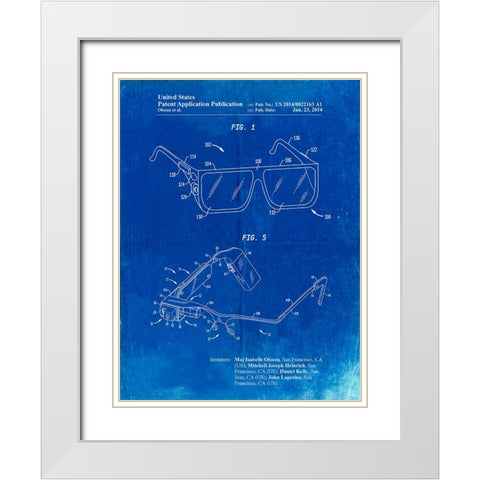 PP861-Faded Blueprint Google Glass Patent Poster White Modern Wood Framed Art Print with Double Matting by Borders, Cole