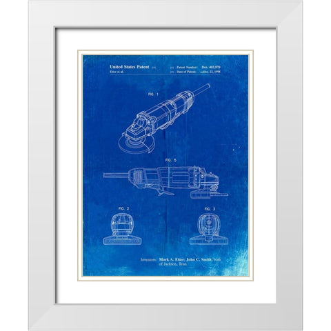 PP863-Faded Blueprint Grinder Poster, Grinder Patent White Modern Wood Framed Art Print with Double Matting by Borders, Cole