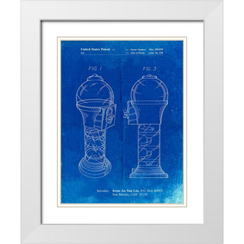 PP864-Faded Blueprint Gumball Machine Poster White Modern Wood Framed Art Print with Double Matting by Borders, Cole