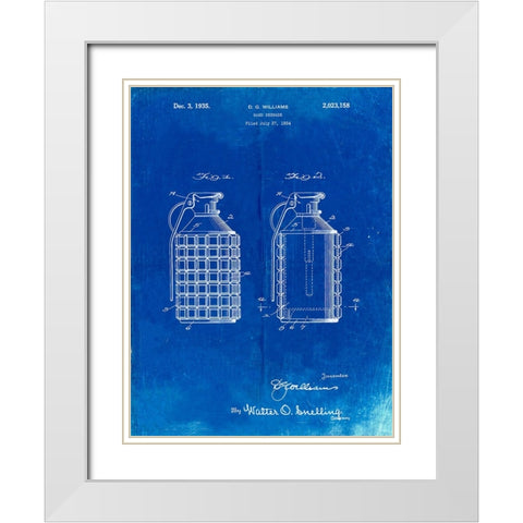 PP867-Faded Blueprint Hand Grenade Patent Poster White Modern Wood Framed Art Print with Double Matting by Borders, Cole