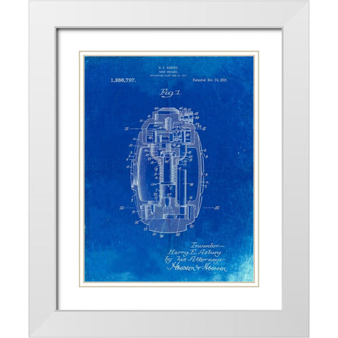 PP868-Faded Blueprint Hand Grenade World War 1 Patent Poster White Modern Wood Framed Art Print with Double Matting by Borders, Cole