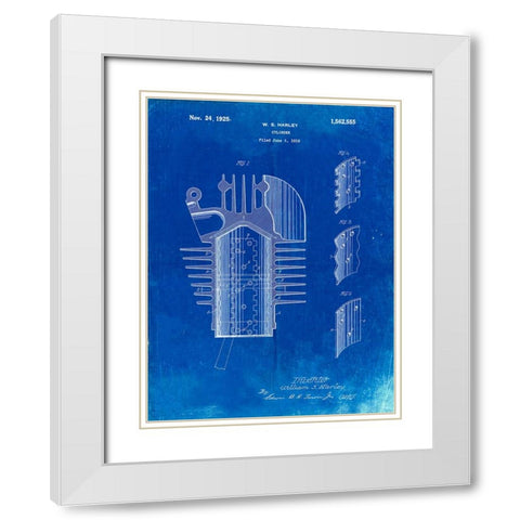 PP869-Faded Blueprint Harley Davidson Cylinder 1919 Patent Poster White Modern Wood Framed Art Print with Double Matting by Borders, Cole