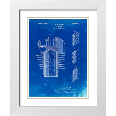 PP869-Faded Blueprint Harley Davidson Cylinder 1919 Patent Poster White Modern Wood Framed Art Print with Double Matting by Borders, Cole