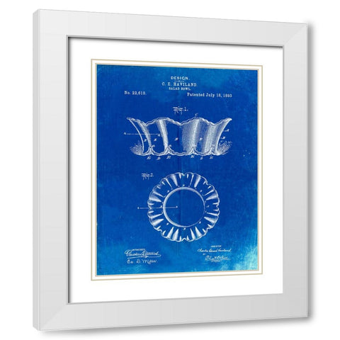 PP874-Faded Blueprint Haviland Salad Bowl 1893 Patent Poster White Modern Wood Framed Art Print with Double Matting by Borders, Cole