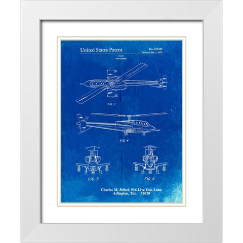 PP876-Faded Blueprint Helicopter Patent Print White Modern Wood Framed Art Print with Double Matting by Borders, Cole