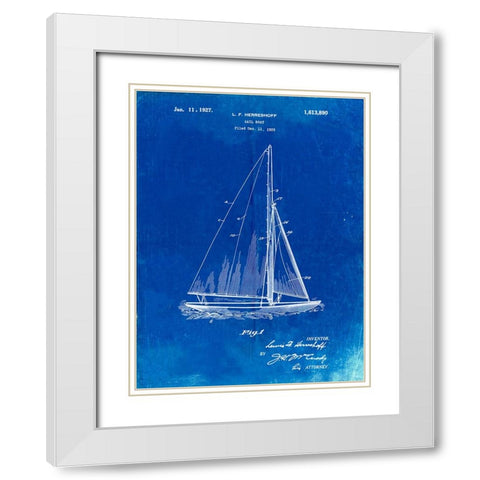 PP878-Faded Blueprint Herreshoff R 40 Gamecock Racing Sailboat Patent Poster White Modern Wood Framed Art Print with Double Matting by Borders, Cole