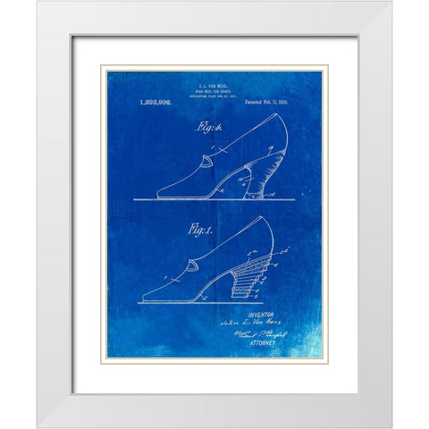 PP879-Faded Blueprint High Heel Shoes 1919 Patent Poster White Modern Wood Framed Art Print with Double Matting by Borders, Cole