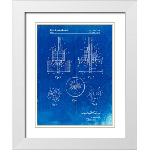 PP880-Faded Blueprint Hole Saw Patent Poster White Modern Wood Framed Art Print with Double Matting by Borders, Cole