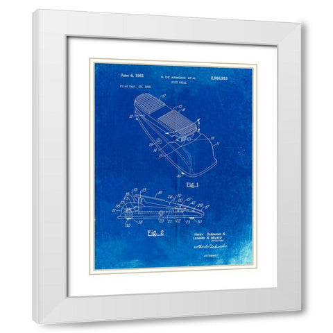PP883-Faded Blueprint Horace N Rowe Wah Pedal Patent Poster White Modern Wood Framed Art Print with Double Matting by Borders, Cole