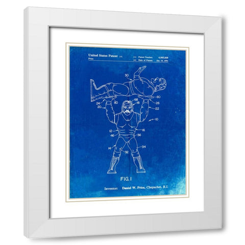 PP885-Faded Blueprint Hulk Hogan Wrestling Action Figure Patent Poster White Modern Wood Framed Art Print with Double Matting by Borders, Cole