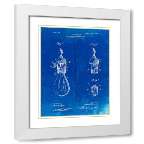 PP890-Faded Blueprint Incandescent Lamp Socket Patent Poster White Modern Wood Framed Art Print with Double Matting by Borders, Cole