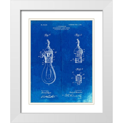 PP890-Faded Blueprint Incandescent Lamp Socket Patent Poster White Modern Wood Framed Art Print with Double Matting by Borders, Cole
