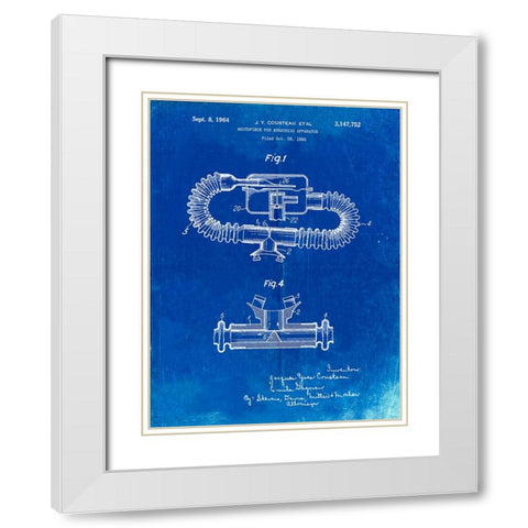 PP896-Faded Blueprint Jacques Cousteau Diving Mouthpiece Patent Poster White Modern Wood Framed Art Print with Double Matting by Borders, Cole