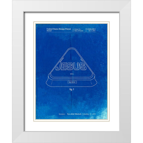 PP900-Faded Blueprint Jesus Button Poster White Modern Wood Framed Art Print with Double Matting by Borders, Cole