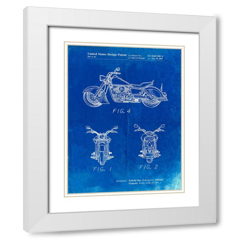 PP901-Faded Blueprint Kawasaki Motorcycle Patent Poster White Modern Wood Framed Art Print with Double Matting by Borders, Cole