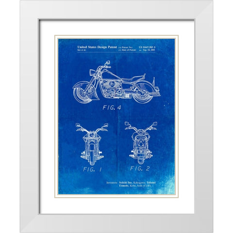 PP901-Faded Blueprint Kawasaki Motorcycle Patent Poster White Modern Wood Framed Art Print with Double Matting by Borders, Cole