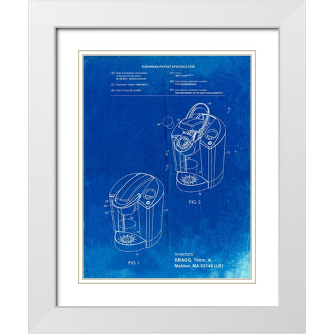 PP907-Faded Blueprint Keurig Patent Poster White Modern Wood Framed Art Print with Double Matting by Borders, Cole
