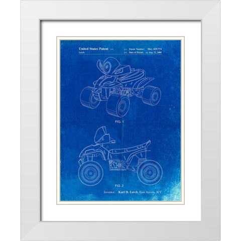 PP908-Faded Blueprint Kids 4-Wheeler Poster White Modern Wood Framed Art Print with Double Matting by Borders, Cole