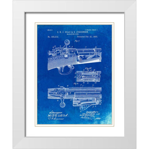 PP913-Faded Blueprint Krag JÃƒrgensen Repeating Rifle Patent Print White Modern Wood Framed Art Print with Double Matting by Borders, Cole