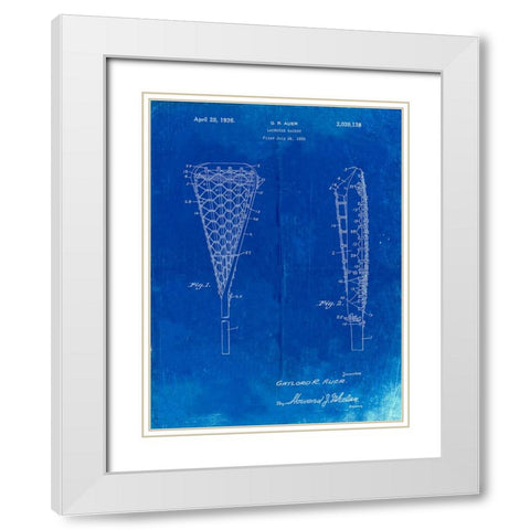 PP914-Faded Blueprint Lacrosse Stick 1935 Paten Poster White Modern Wood Framed Art Print with Double Matting by Borders, Cole