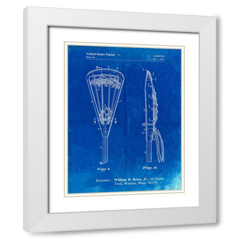 PP915-Faded Blueprint Lacrosse Stick 1936 Patent Poster White Modern Wood Framed Art Print with Double Matting by Borders, Cole