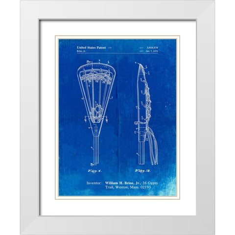 PP915-Faded Blueprint Lacrosse Stick 1936 Patent Poster White Modern Wood Framed Art Print with Double Matting by Borders, Cole