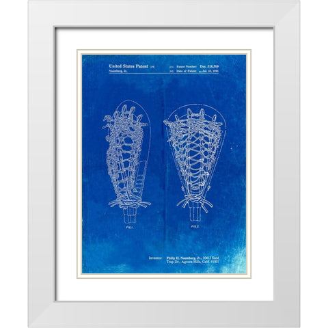 PP916-Faded Blueprint Lacrosse Stick Patent Poster White Modern Wood Framed Art Print with Double Matting by Borders, Cole