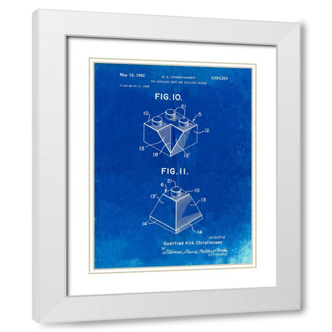 PP920-Faded Blueprint Lego Building Kit Blocks Patent Poster White Modern Wood Framed Art Print with Double Matting by Borders, Cole