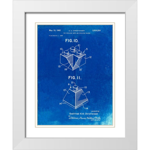 PP920-Faded Blueprint Lego Building Kit Blocks Patent Poster White Modern Wood Framed Art Print with Double Matting by Borders, Cole