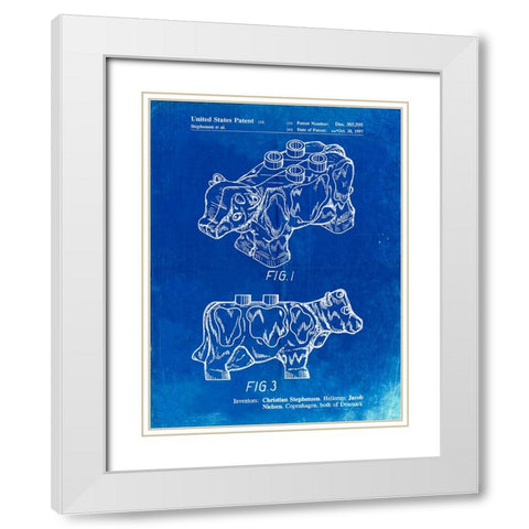 PP921-Faded Blueprint Lego Cow Patent Poster White Modern Wood Framed Art Print with Double Matting by Borders, Cole