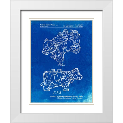 PP921-Faded Blueprint Lego Cow Patent Poster White Modern Wood Framed Art Print with Double Matting by Borders, Cole
