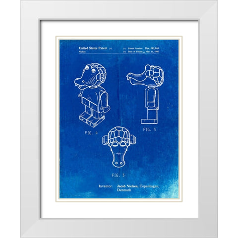 PP922-Faded Blueprint Lego Crocodile Patent Poster White Modern Wood Framed Art Print with Double Matting by Borders, Cole