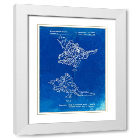 PP925-Faded Blueprint Lego Dragon Patent Poster White Modern Wood Framed Art Print with Double Matting by Borders, Cole