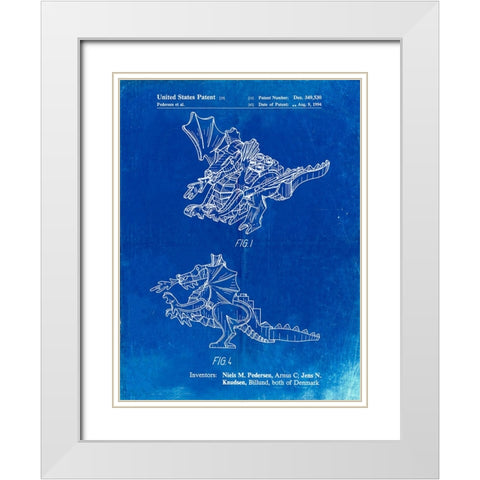 PP925-Faded Blueprint Lego Dragon Patent Poster White Modern Wood Framed Art Print with Double Matting by Borders, Cole