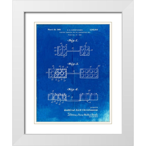 PP926-Faded Blueprint Lego Flexible Connector Patent Poster White Modern Wood Framed Art Print with Double Matting by Borders, Cole