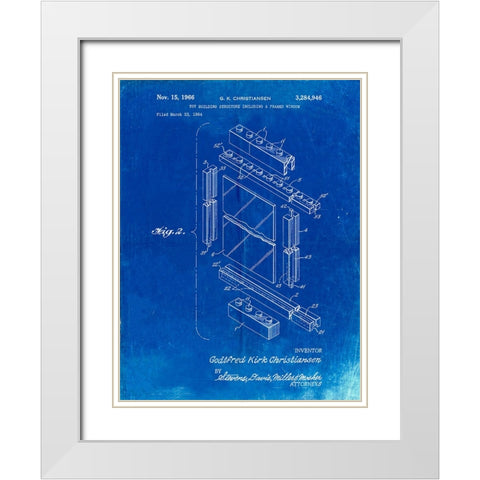 PP927-Faded Blueprint Lego Framed Window Building Kit Patent Poster White Modern Wood Framed Art Print with Double Matting by Borders, Cole