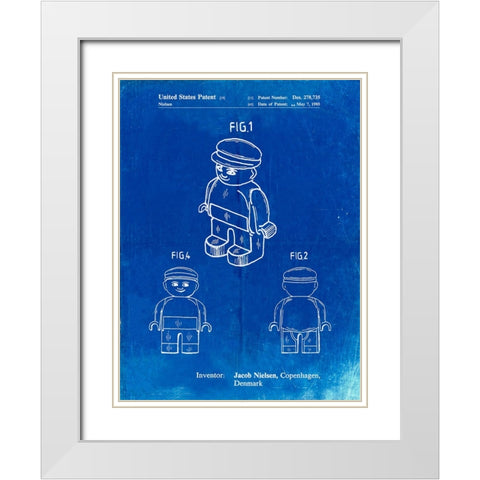 PP928-Faded Blueprint Lego Guy Poster White Modern Wood Framed Art Print with Double Matting by Borders, Cole