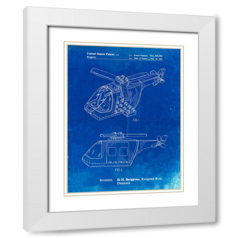 PP929-Faded Blueprint Lego Helicopter Building Kit Patent Poster White Modern Wood Framed Art Print with Double Matting by Borders, Cole