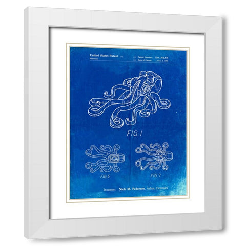 PP932-Faded Blueprint Lego Octopus Patent Poster White Modern Wood Framed Art Print with Double Matting by Borders, Cole