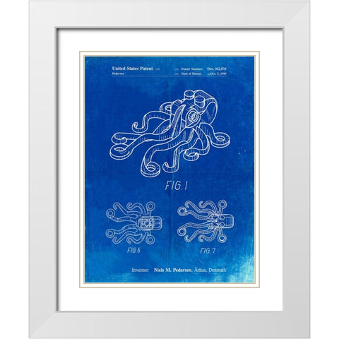 PP932-Faded Blueprint Lego Octopus Patent Poster White Modern Wood Framed Art Print with Double Matting by Borders, Cole