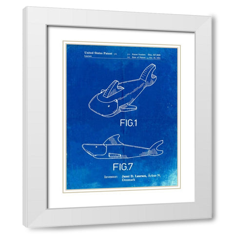 PP935-Faded Blueprint Lego Shark Patent Poster White Modern Wood Framed Art Print with Double Matting by Borders, Cole