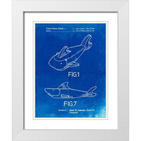PP935-Faded Blueprint Lego Shark Patent Poster White Modern Wood Framed Art Print with Double Matting by Borders, Cole