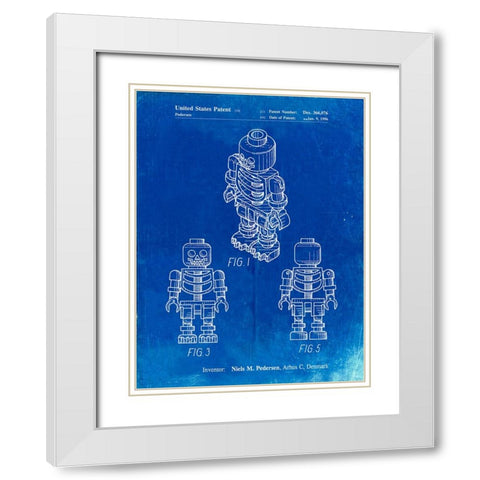 PP936-Faded Blueprint Lego Skeleton Patent Poster White Modern Wood Framed Art Print with Double Matting by Borders, Cole