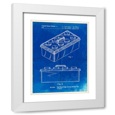 PP937-Faded Blueprint Lego Storage Container Patent Poster White Modern Wood Framed Art Print with Double Matting by Borders, Cole