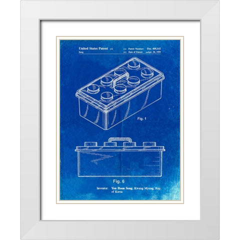 PP937-Faded Blueprint Lego Storage Container Patent Poster White Modern Wood Framed Art Print with Double Matting by Borders, Cole