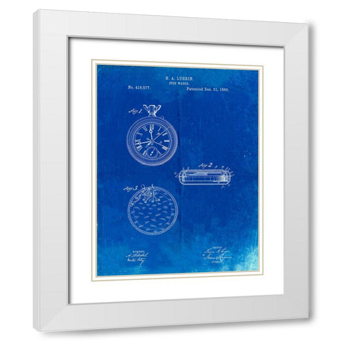 PP940-Faded Blueprint Lemania Swiss Stopwatch Patent Poster White Modern Wood Framed Art Print with Double Matting by Borders, Cole